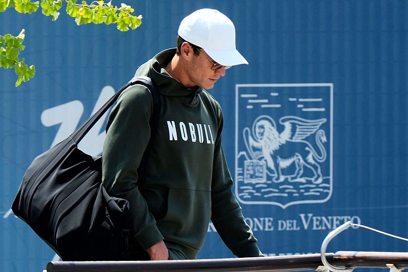 Former NFL quarterback Tom Brady arrives for the weekend wedding Jeff Bezos and Lauren Sánchez, in Venice, Italy, Thursday, June 26, 2025.