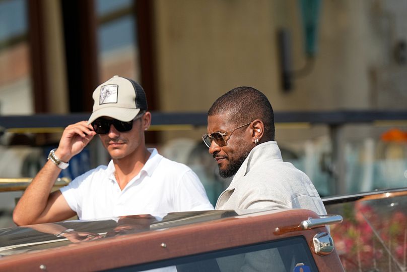 American singer Usher Raymond IV arrives at the Gritti hotel in Venice, Italy, on Thursday, June 26, 2025.