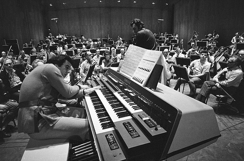 Lalo Schifrin rehearses with the Los Angeles Philharmonic under Zubin Mehta's direction for the world premiere of his 