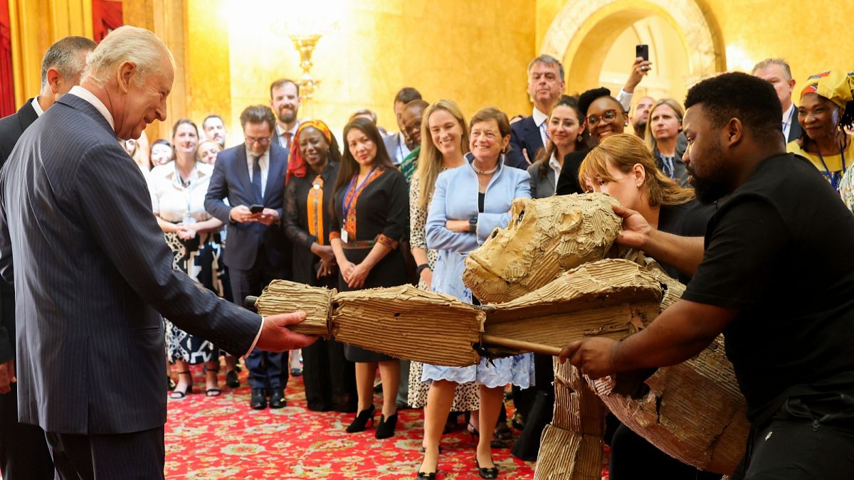 King Charles vs Gorilla: Puppet herd meets monarch in London to raise climate awareness