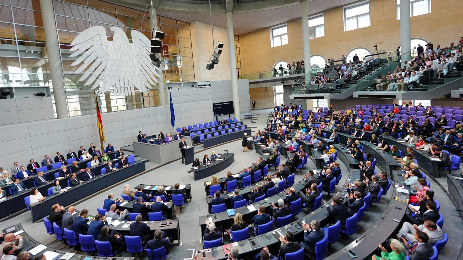 FILE: German Chancellor Friedrich Merz makes a government statement in the Bundestag in Berlin, 24 June 2025