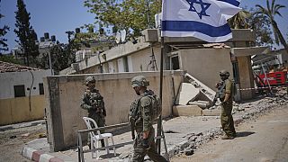 Israeli soldiers at the European Hospital in Khan Younis, southern Gaza, where Israel claims Hamas fighters were working in a tunnel under the facility, on Sunday, 8 June 2025.