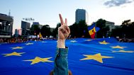 Pro-EU demonstration during the Romanian presidential election campaign, 2025.