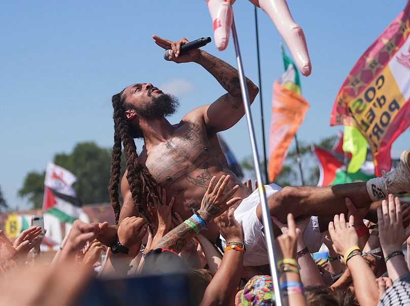 Bob Vylan performs on the West Holts Stage during the Glastonbury Festival