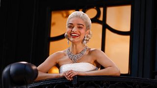 Rachel Zegler sings “Don’t Cry for Me Argentina” from the Palladium balcony during Evita in London on 18 June 2025.