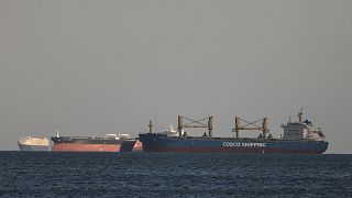 Varios buques de carga inactivos en el Golfo de Suez, 26 de marzo de 2021.