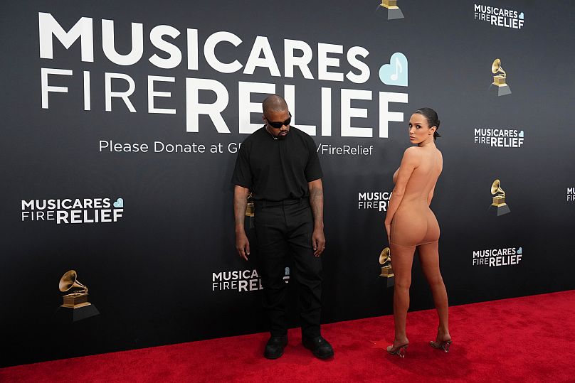 Kanye West and Bianca Censori during their controversial appearance at the 67th annual Grammy Awards - Sunday 2 Feb. 2025