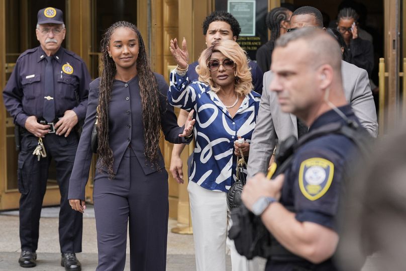 Janice Combs, mother of Diddy, reacts after he was convicted of a prostitution-related offense but acquitted on the most serious charges, New York, Wednesday, July 2, 2025