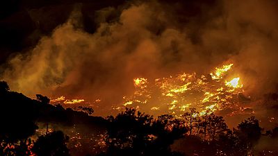 Fire burns in the Ahlia area near the port town of Ierapetra on the south coast of Crete island, Greece, late Wednesday, July 2, 2025