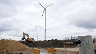 Wind turbines in Budy MSzczonowskie 21 February 2022