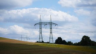 High-voltage power line pylons are seen as Czech Republic faces a major electricity blackout near Benesov, 4 July 2025