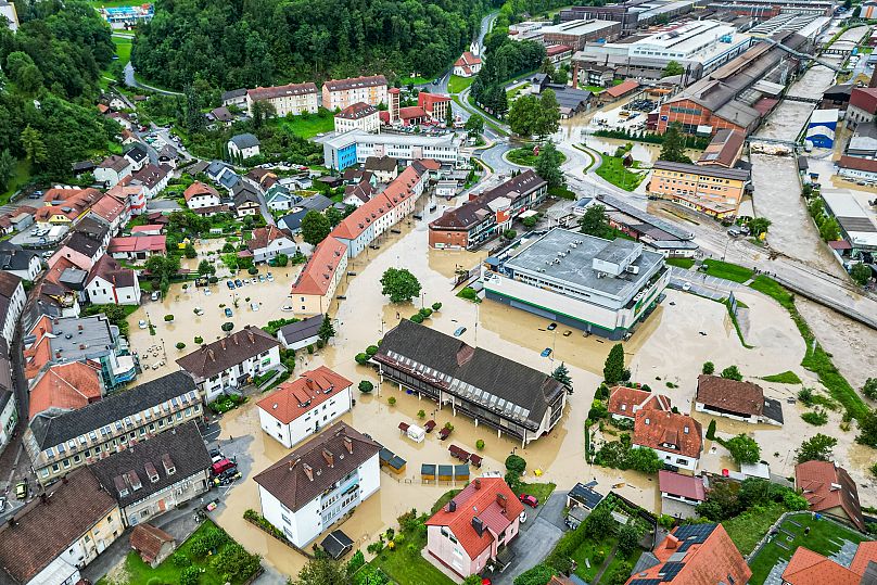 Une zone inondée à Ravne na Koroskem, à environ 60 km au nord-est de Ljubljana, en Slovénie, le vendredi 4 août 2023