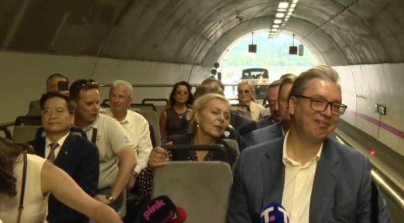 Aleksandar Vučić a Miloš Veliki autópálya egyik szakaszának megnyitásán, 2025. július 6-án