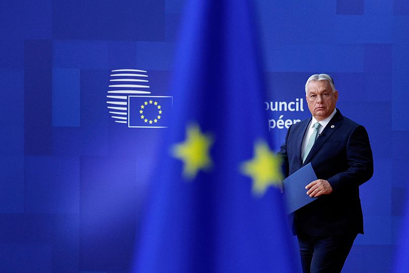 Hungary's Prime Minister Viktor Orbán arrives for an EU summit at the European Council building in Brussels, 26 June, 2025