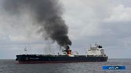 the oil tanker Marlin Luanda on fire after an attack, in the Gulf of Aden