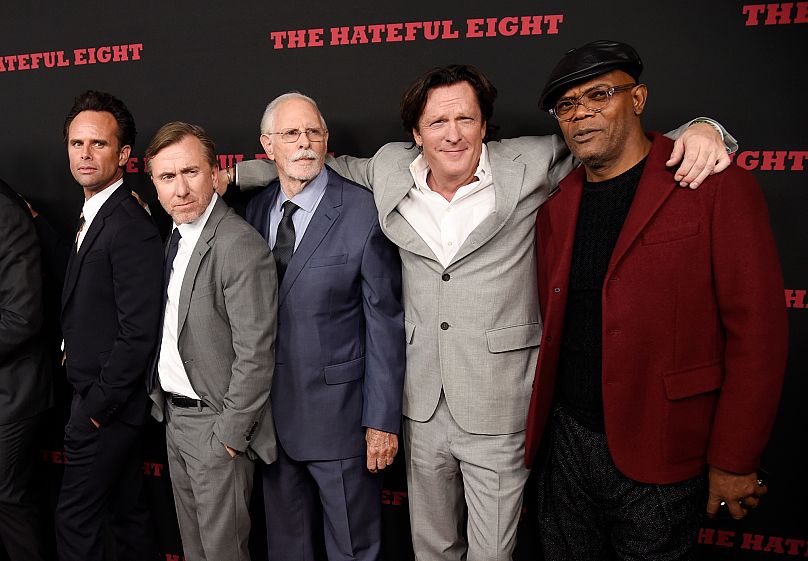 Madsen (second from right) with his Hateful Eight co-stars Walton Goggins, Tim Roth, Bruce Dern and Samuel L. Jackson - 2015