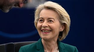 European Commission president Ursula von der Leyen smiles before delivering a speech on the preparation for the EU–China Summit, July 8, 2025 at the European Parliament