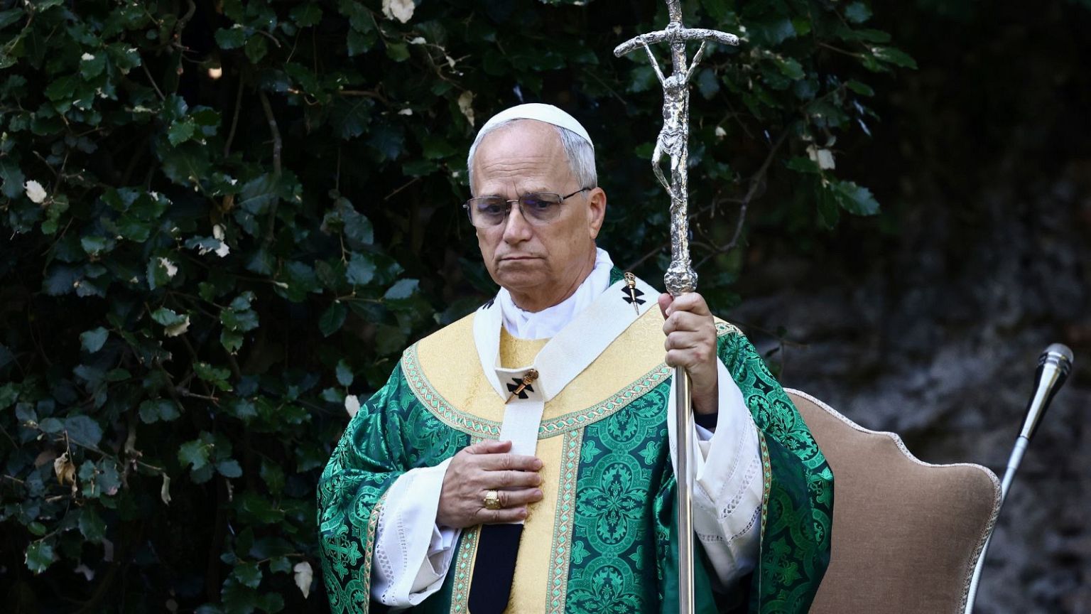 Pope Leo XIV leads the Mass for the Care of Creation, in Castel Gandolfo, Italy, Wednesday 9 July 2025.