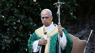 Pope Leo XIV leads the Mass for the Care of Creation, in Castel Gandolfo, Italy, Wednesday 9 July 2025.