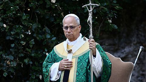 Pope Leo XIV leads the Mass for the Care of Creation, in Castel Gandolfo, Italy, Wednesday 9 July 2025.