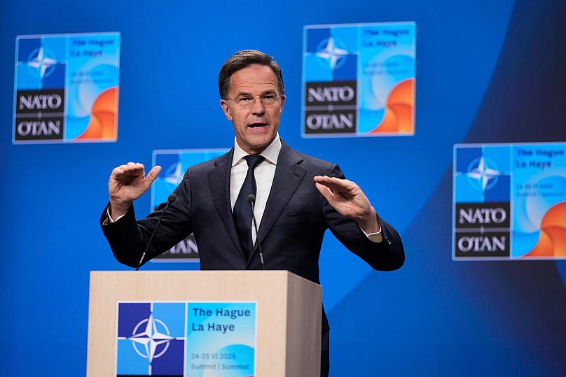 Le secrétaire général de l'OTAN, Mark Rutte, s'exprime lors d'une conférence de presse au sommet de l'OTAN à La Haye, aux Pays-Bas, le mercredi 25 juin 2025