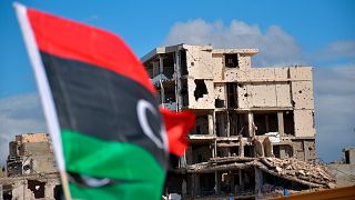 A damaged building is seen in Benghazi, 17 February, 2021
