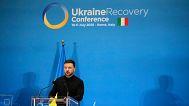 Ukraine's President Volodymyr Zelenskyy speaks with reporters during the Ukraine Recovery Conference in Rome, 10 July, 2025