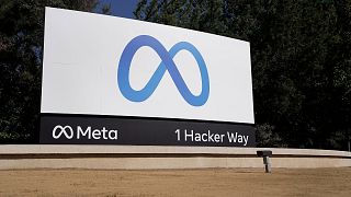 Facebook's Meta logo sign is seen at the company headquarters in Menlo Park, Calif., on, Oct. 28, 2021.