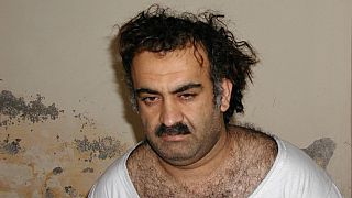FILE- Khalid Sheikh Mohammed, the alleged Sept. 11 mastermind, is seen shortly after his capture during a raid in Pakistan, March 1, 2003