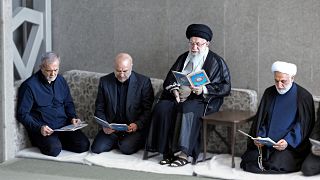 مسعود پزشکیان، محمدباقر قالیباف، علی خامنه‌ای و غلامحسین محسنی اژه‌ای