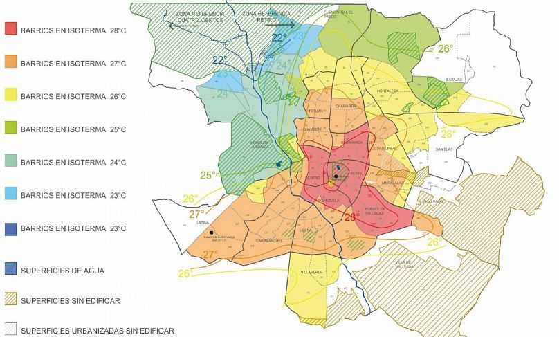 Le isoterme di Madrid dimostrano l'esistenza delle isole di calore urbane