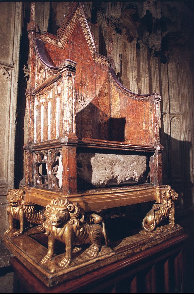 Stone of Destiny beneath the Coronation Chair in London's Westminster Abbey - 1996