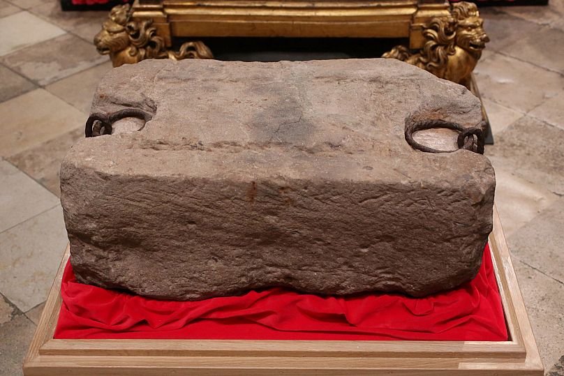 The Stone of Destiny seen during a ceremony ahead of the coronation of King Charles III in Westminster Abbey, London - 29 April 2023