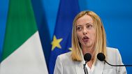 Italian Prime Minister Giorgia Meloni speaks with reporters during the Ukraine Recovery Conference at La Nuvola convention centre in Rome, 10 July 2025.