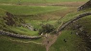 The felled Sycamore Gap tree is seen on Hadrian's Wall in Northumberland, 29 September, 2023