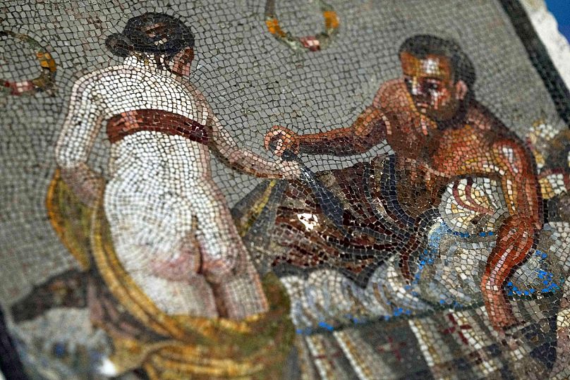 Roman mosaic depicting a pair of lovers - Pompeii archaeological park, 15 July 2025