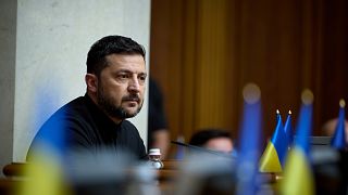 President of Ukraine Volodymyr Zelenskyy attends the parliament session in Kyiv, Ukraine Thursday, July 17, 2025. 