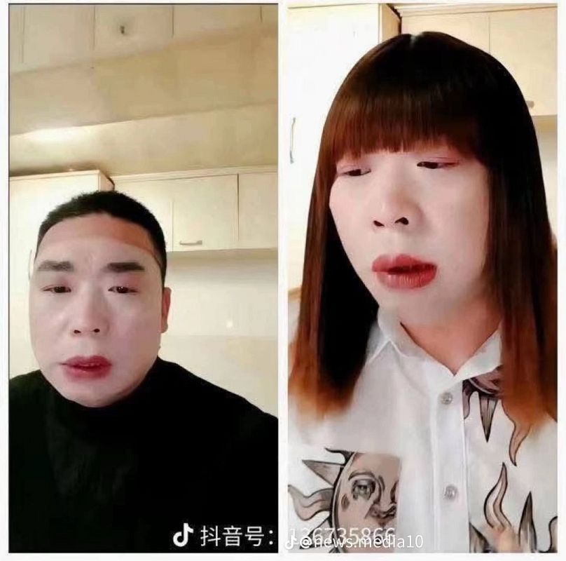 En vídeos subidos a TikTok, Jiao muestra cómo se disfrazó de mujer.