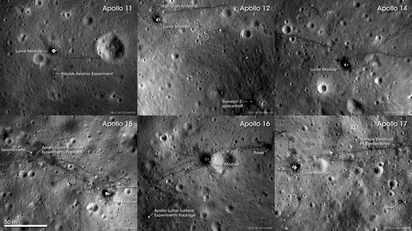 LRO kamerasından Apollo görevlerinin iniş alanları.