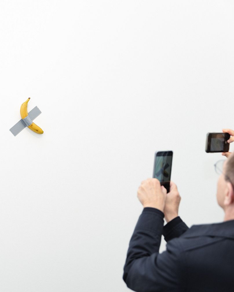 Cattelan's 'Comedian' (2019) is being shown as part of the exhibition 'Dimanche sans fin' at the Centre Pompidou-Metz