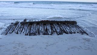  The Sanday Wreck seen on the shores of Sanday on Orkney, February 2024.