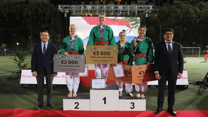 Everyone's a winner. Medalists on the podium