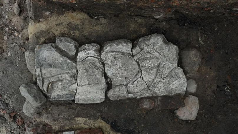 The tombstone of the medieval knight found in the centre of Gdansk