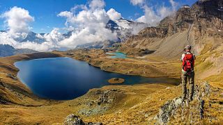 View of a lake in Nivolet Pass in the Gran Paradiso National Park in Italy