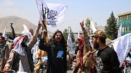 Taliban fighters celebrate the third anniversary of the withdrawal of US-led troops from Afghanistan, 14  August, 2024