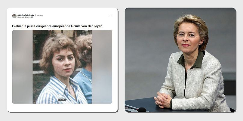 Majtas, postimi i një përdoruesi të Reddit me një fotografi të Ursula von der Leyen të re, ndërsa në të djathtë ajo mund të shihet në një fotografi të AP në vitin 2019.