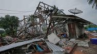 A house is seen damaged after Cambodia fired artillery shells in Surin Province, Thailand, Sunday, July 27, 2025