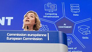 EU Tech Commissioner Henna Virkkunen at the presentation of the AI Continent Action Plan. 