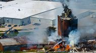 Firefighters battle a fire after an explosion in an industrial area in Fremont, 29 July, 2025