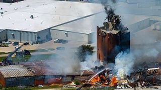 Firefighters battle a fire after an explosion in an industrial area in Fremont, 29 July, 2025